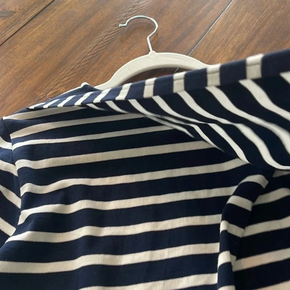J.Crew Striped belted crossback top navy white OPEN Back cotton size small - Picture 11 of 12